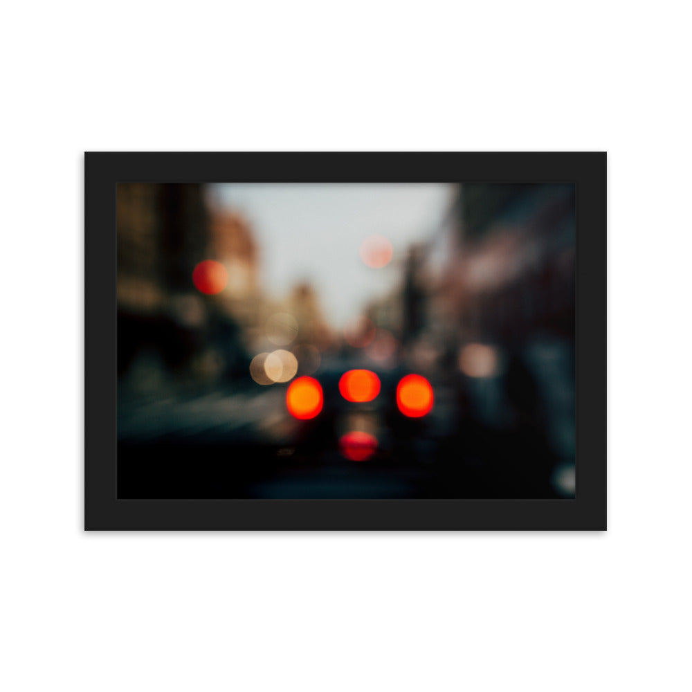 New York at a rainy day blurred traffic lights Framed matte paper poster