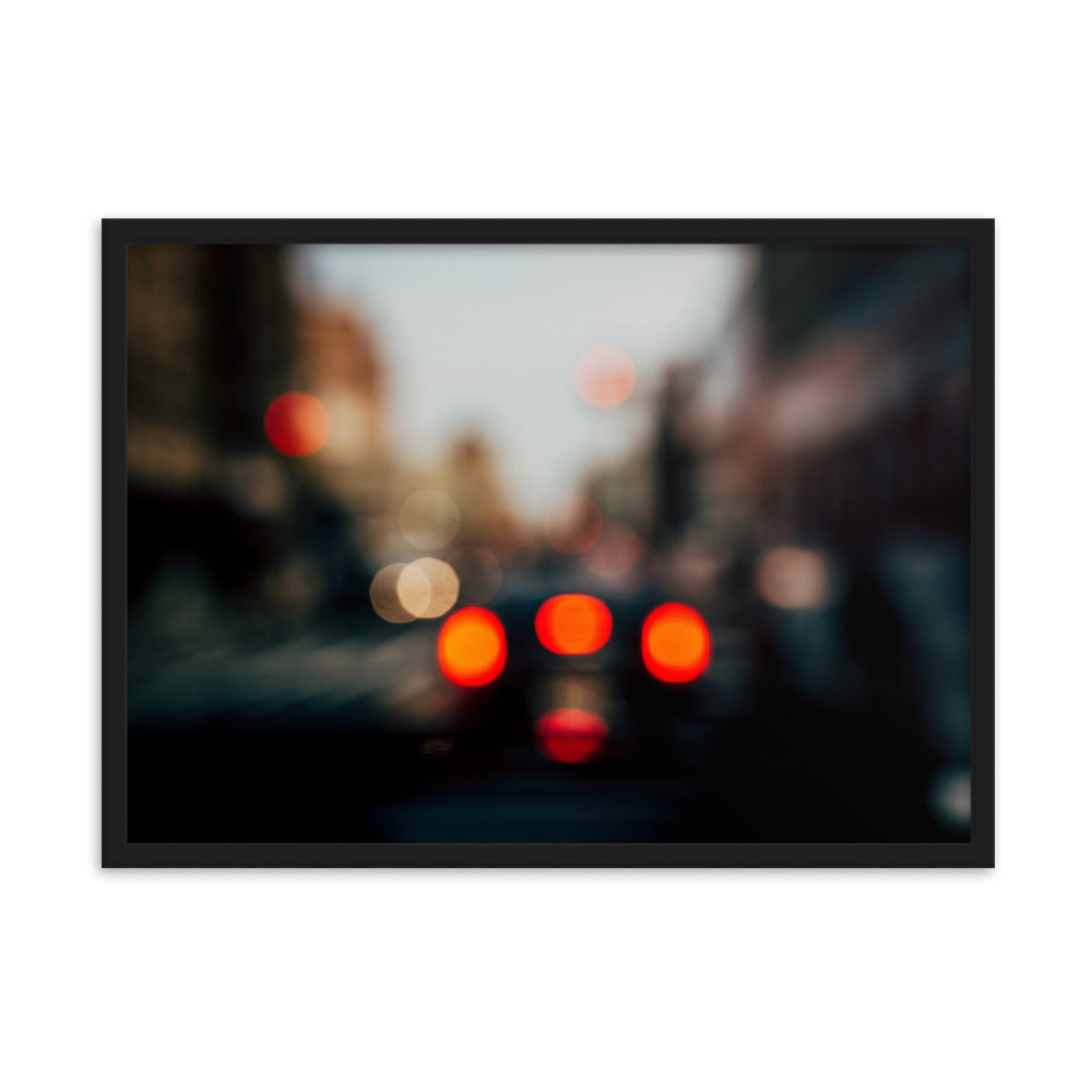 New York at a rainy day blurred traffic lights Framed matte paper poster