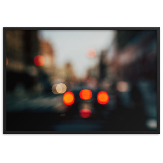 New York at a rainy day blurred traffic lights Framed matte paper poster