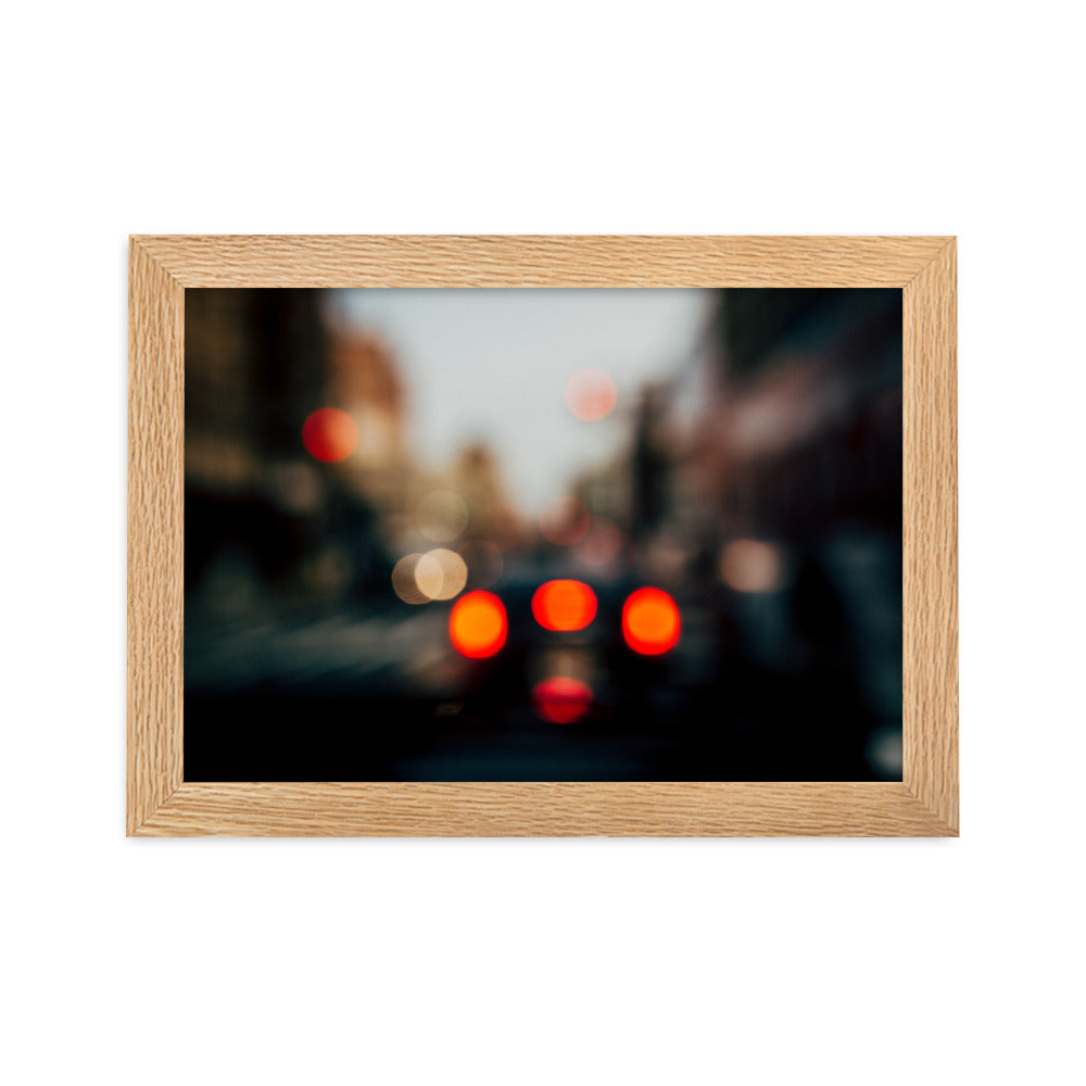 New York at a rainy day blurred traffic lights Framed matte paper poster