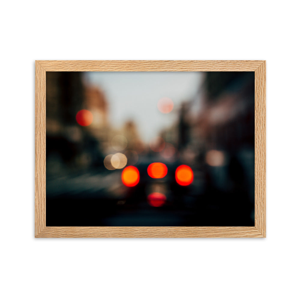 New York at a rainy day blurred traffic lights Framed matte paper poster