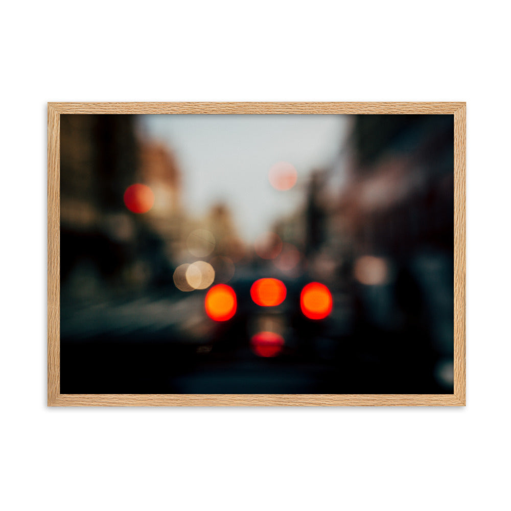 New York at a rainy day blurred traffic lights Framed matte paper poster