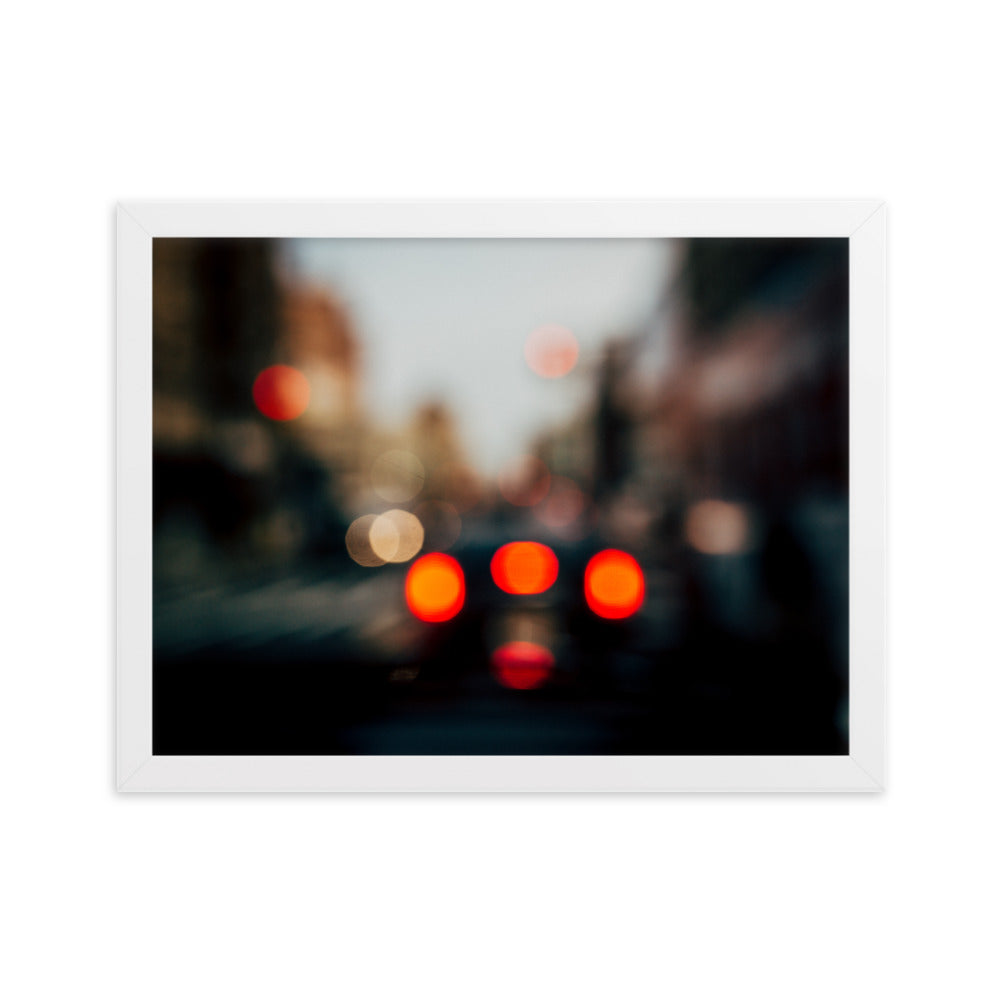 New York at a rainy day blurred traffic lights Framed matte paper poster
