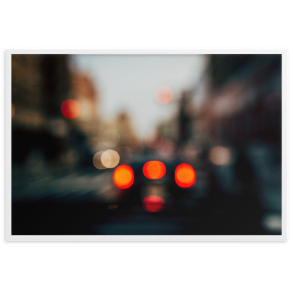 New York at a rainy day blurred traffic lights Framed matte paper poster