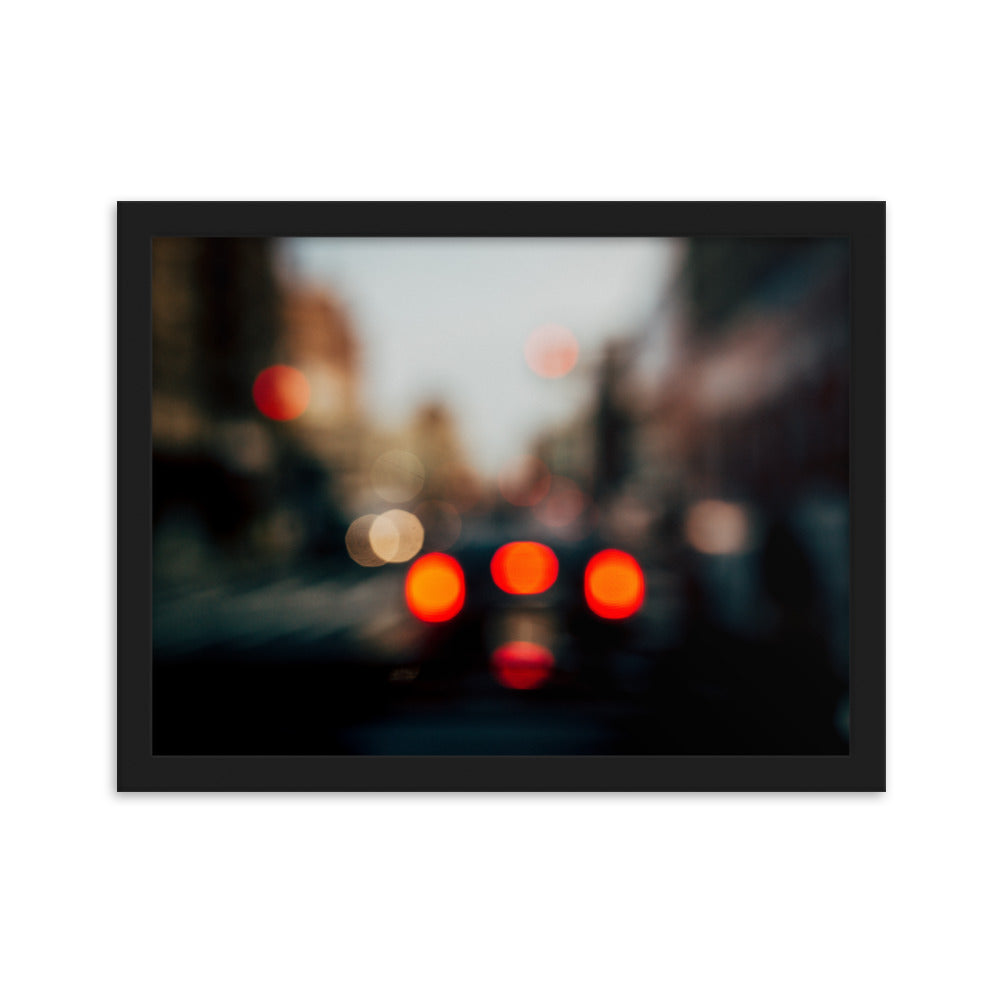 New York at a rainy day blurred traffic lights  Framed matte paper poster