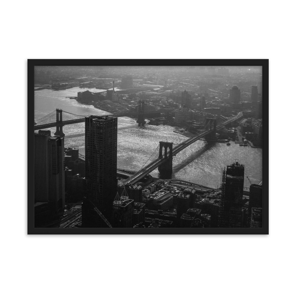 Cross the River Manhattan New York High view Framed matte paper poster