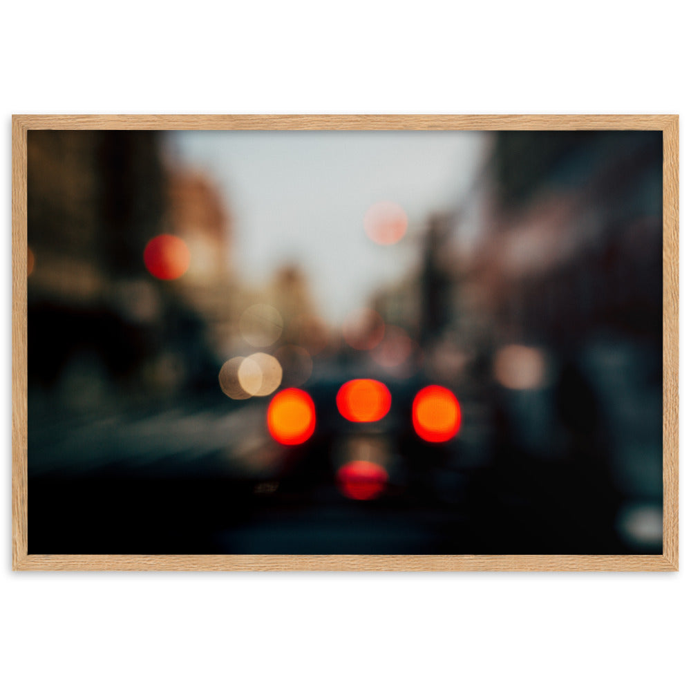 New York at a rainy day blurred traffic lights  Framed matte paper poster