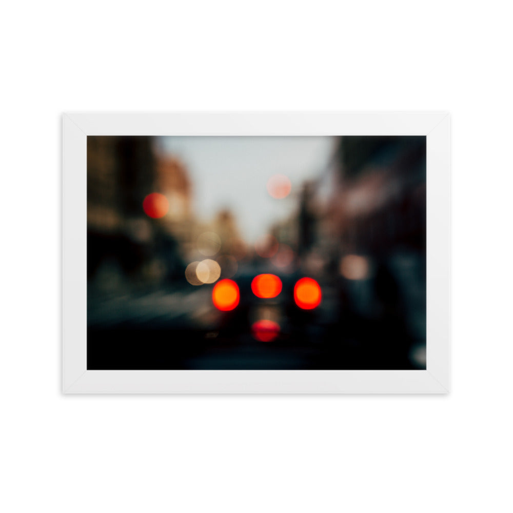 New York at a rainy day blurred traffic lights  Framed matte paper poster