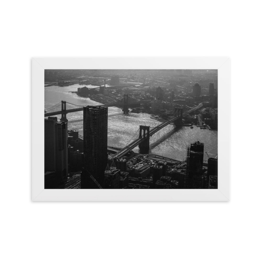 Cross the River Manhattan New York High view Framed matte paper poster