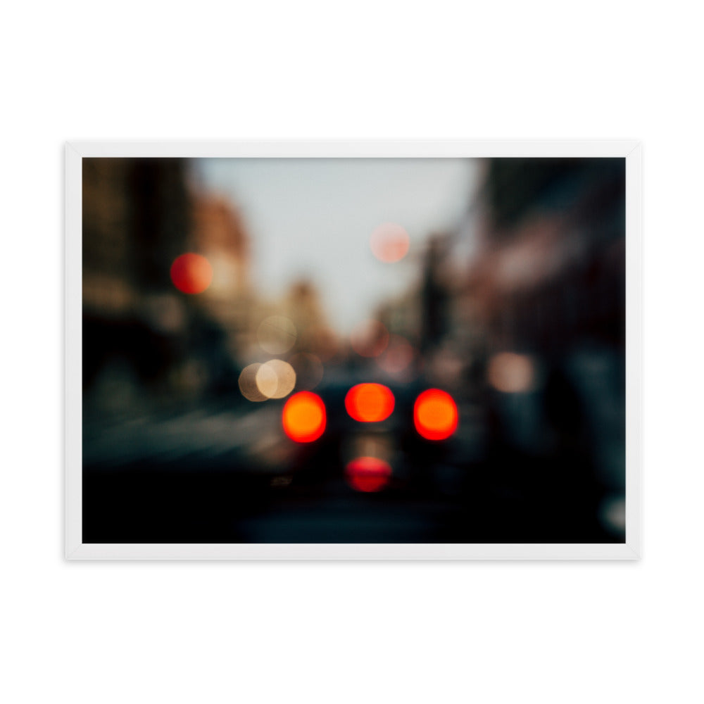 New York at a rainy day blurred traffic lights  Framed matte paper poster