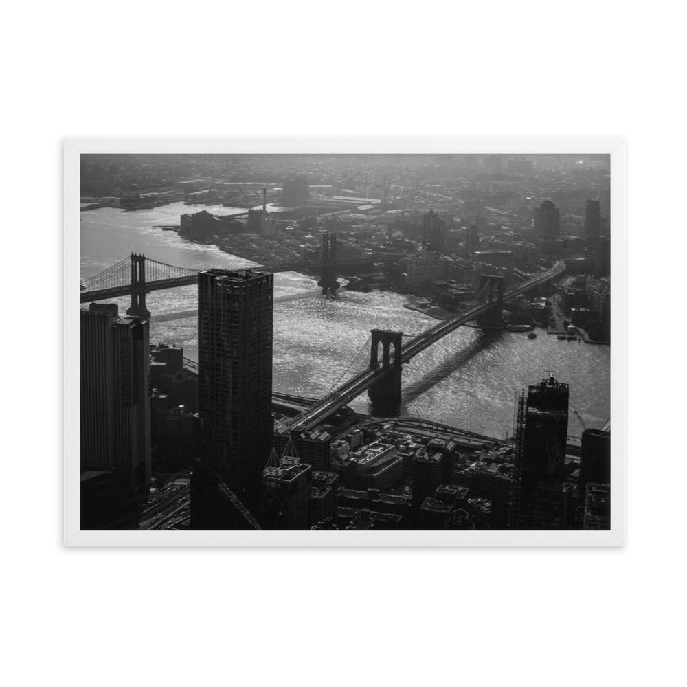 Cross the River Manhattan New York High view Framed matte paper poster