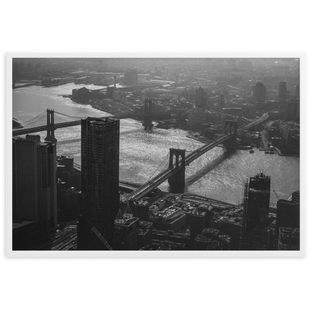 Cross the River Manhattan New York High view Framed matte paper poster